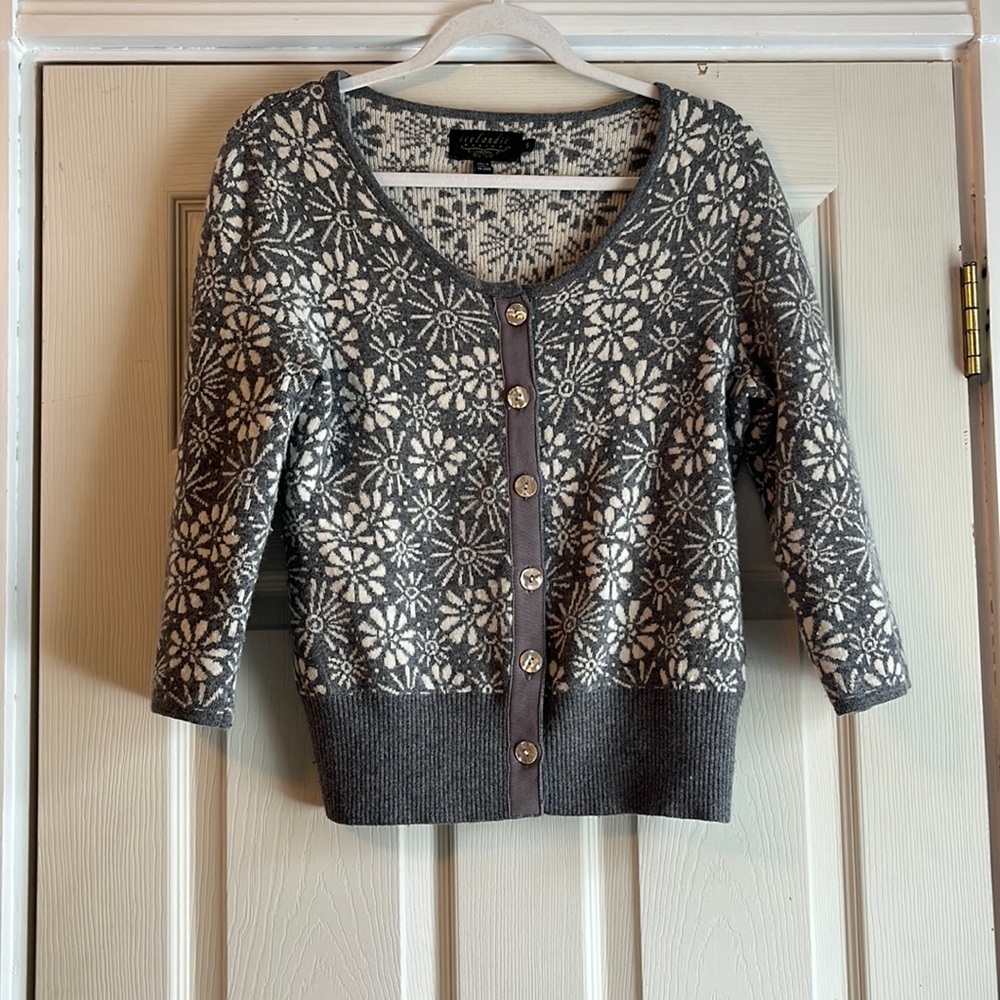 Gray Floral Cardigan Sweater